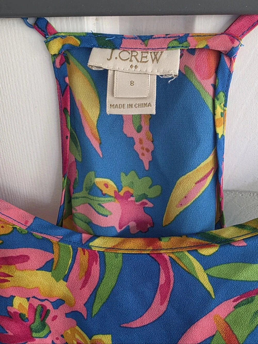 J. Crew Tropical Floral Halter Cami in Blue with Pink & Yellow